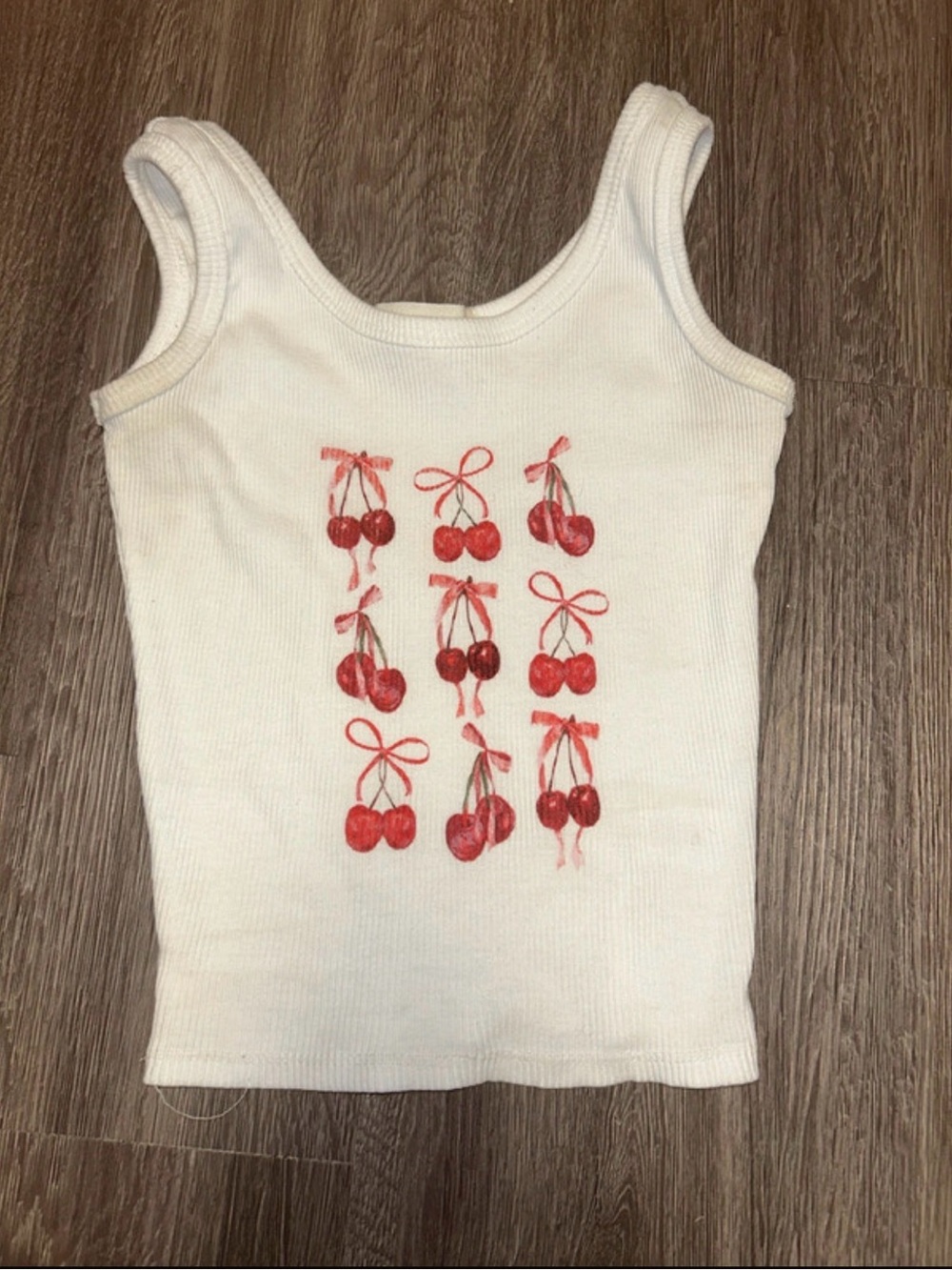 White Cherry Print Ribbed Tank Top - Girls